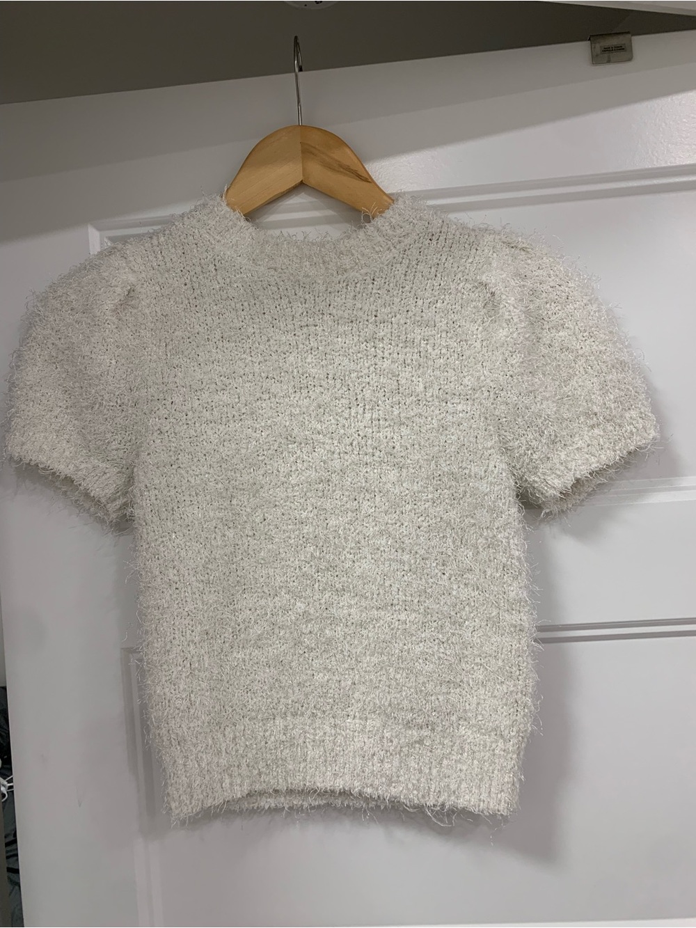 Guess Cream Fuzzy Short-Sleeve Crewneck Sweater